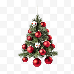 挂着红球的装饰圣诞树