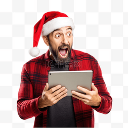戴帽子胡子男人图片_戴着圣诞帽兴奋的留着胡须的获胜