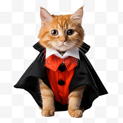 一只可爱的小红猫，穿着德古拉服
