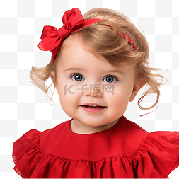 婴儿白人图片_穿着红色圣诞礼服的可爱白人女婴