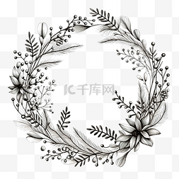 雕刻刀柄图片_圣诞花环和分离的不同植物的树枝