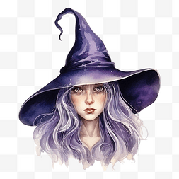 可爱的女巫帽子水彩画