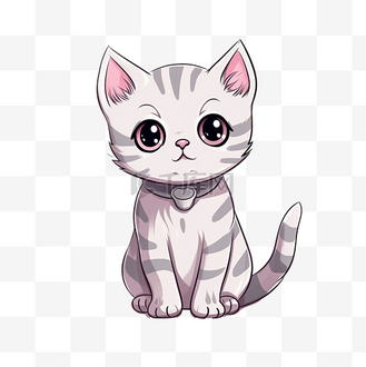 猫可爱的粉红色鼻子和耳朵和大眼睛坐在一起良好的情感涂鸦和卡通艺术