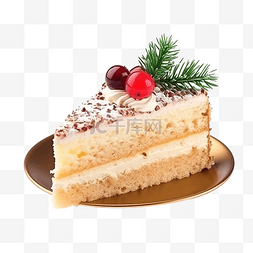 桌上铺着圣诞装饰的蛋糕片奶油