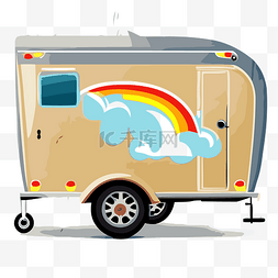 拖车卡通图片_这是一个拖车，上面画着彩虹和云