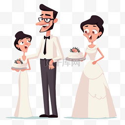 妻子剪贴画卡通新郎和新娘与蛋糕