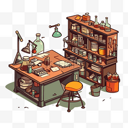 实验室剪贴画科学实验室，桌子上