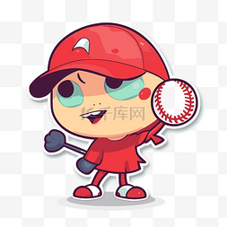 卡通女孩用球棒和球打棒球是一个