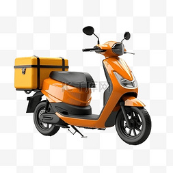 3d 渲染橙色快递骑摩托车送包裹