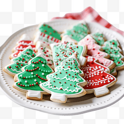 盘子里圣诞装饰糖饼干的特写