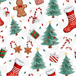 新年元素树图片_圣诞无缝图案新年装饰姜饼树雪橇