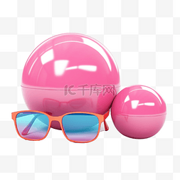 膨胀的图片_3d 粉色充气球海滩漂浮带太阳镜隔