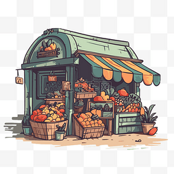 卡通蔬菜矢量插画图片_杂货剪贴画水果摊与有机蔬菜和水