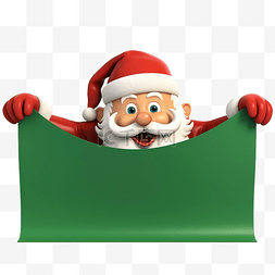 3D 人物插图圣诞老人从绿屏横幅后