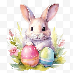 手开花图片_可爱的复活节兔子水彩