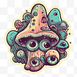 卡通蘑菇怪物矢量图插图
