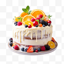 糖果水果图片_色彩缤纷的生日蛋糕，装饰着融化