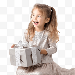 礼物盒圣诞树图片_房间里圣诞树附近有礼物盒的小女