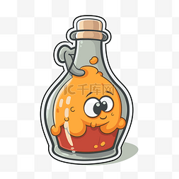 一瓶酒里有橙色液体的可爱贴纸 