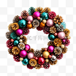 秋冬花环图片_树上放着彩色手工制作的圣诞花环