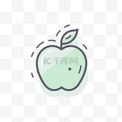 苹果描绘图片_白色的绿线苹果图标 向量