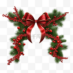 圣诞节和花环以及现实红丝带圣诞