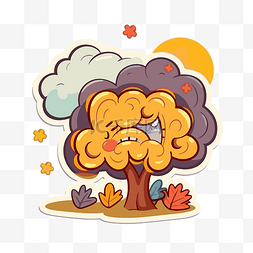 卡通漫画秋天一棵树与一场风暴 