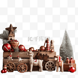 古边框图片_质朴木材上的圣诞装饰玩具和装饰
