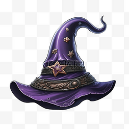 巫师形象图片_老紫色女巫或巫师帽子，带有补丁