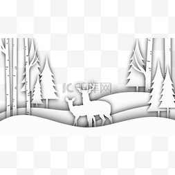森林雪景卡通图片_圣诞节冬季森林横图两只小鹿