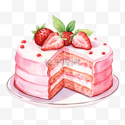 甜甜圈手绘图片_水彩草莓冰淇淋蛋糕