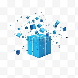 生成式人工智能图片_3d 渲染浮动蓝色礼品盒隔离生成 ai
