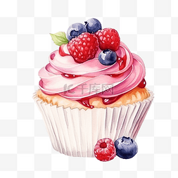 粉色纸杯蛋糕图片_水彩水果蛋糕