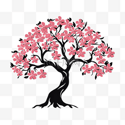 单一图片_海报衬衫的花树的深色单一剪影樱