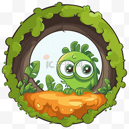 卡通洞里图片_o 剪贴画可爱的绿色怪物坐在一个