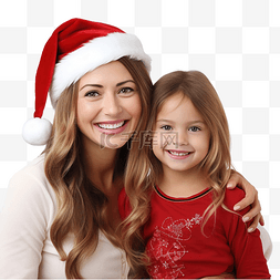 小女孩和她母亲庆祝圣诞节的肖像