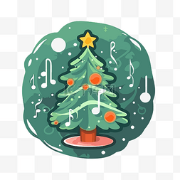 音符圣诞树图片_卡通圣诞树与音符 向量