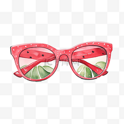 眼镜框logo图片_夏季装饰元素的红色太阳镜水彩插