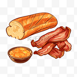 培根早餐图片_培根和面包插画