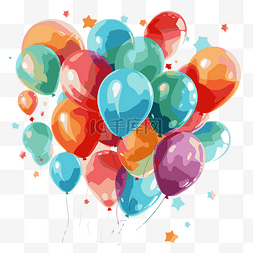 天上素材图片_生日气球剪贴画彩色气球与星星从