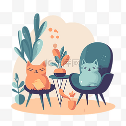 可爱两只猫图片_简约剪贴画两只可爱的猫坐在椅子