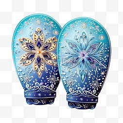 带有雪花图案的冬季彩色手套PNG插