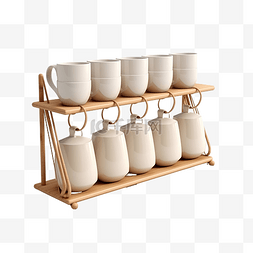 渲染咖啡图片_3D 咖啡杯干燥架木制厨房柜台空间