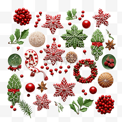 红色磨砂图片_平躺着绿色和红色的圣诞装饰品，