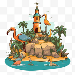 阿鲁巴剪贴画菠萝岛岛屿与火烈鸟