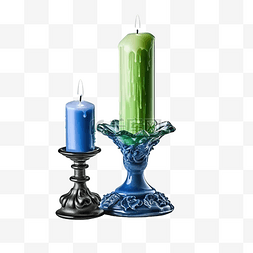 蓝色火图片_带有白色蜡烛和火焰的怪异绿色和