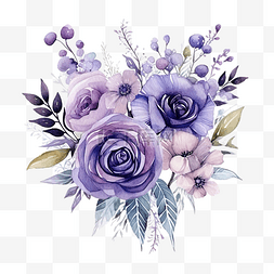 花束紫色花图片_水彩紫色花束