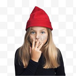 老人嘴唇图片_戴着圣诞帽的女孩在没有焦点的墙
