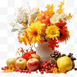 新鲜水果篮图片_秋季户外的水果和鲜花