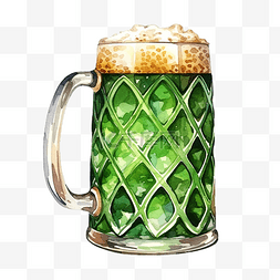 啤酒杯水彩北欧风格圣帕特里克节